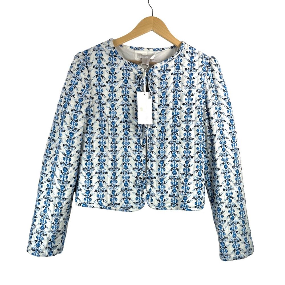 Caroline Constas Linen blend floral quilted jacket‎ cottage core sz M